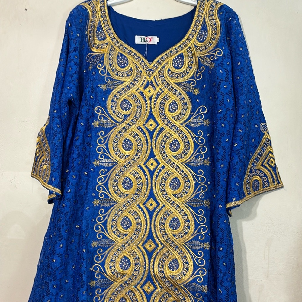 African Dashiki Lace Embroidery Maxi Dress